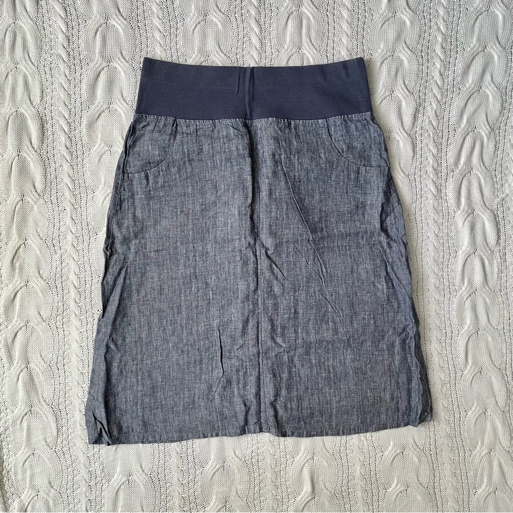 Woolstreet Linen Skirt Size 38 US 8 Elastic Waist Pockets Midi